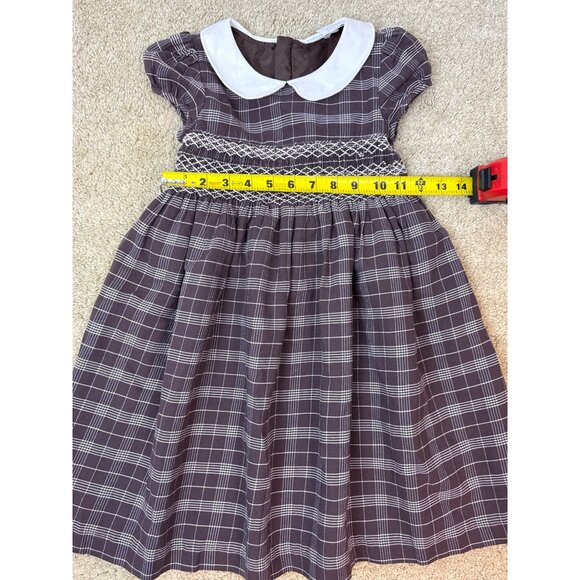 Charter Club Girl's Sz. 5 Brown White Plaid Dress White Collar Thanksgiving Fall - Picture 6 of 11